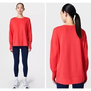 NWT Sweaty Betty Sz M After Class Sweatshirt Tulip Red Thumbholes Organic Cotton